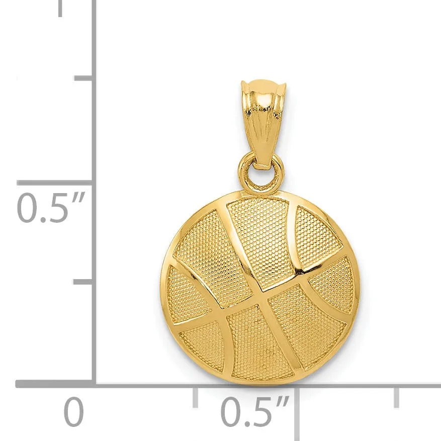 14k Yellow Gold Polished 3-D Basketball Pendant