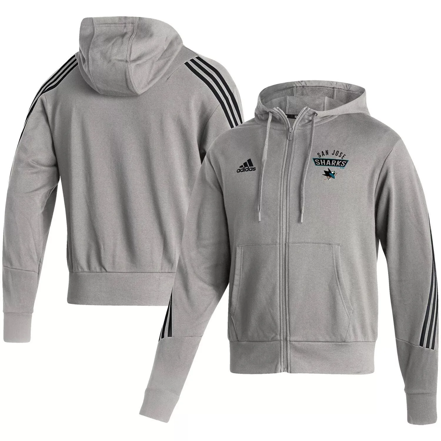 adidas Men's Gray San Jose Sharks Fashion Full Zip Hoodie