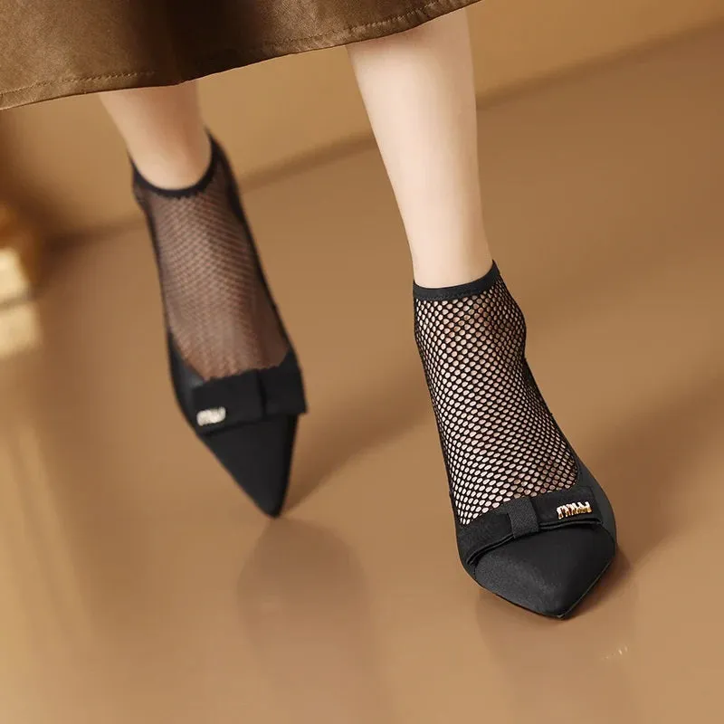 Adorably Chic Bow Detail Mesh Heeled Shoes