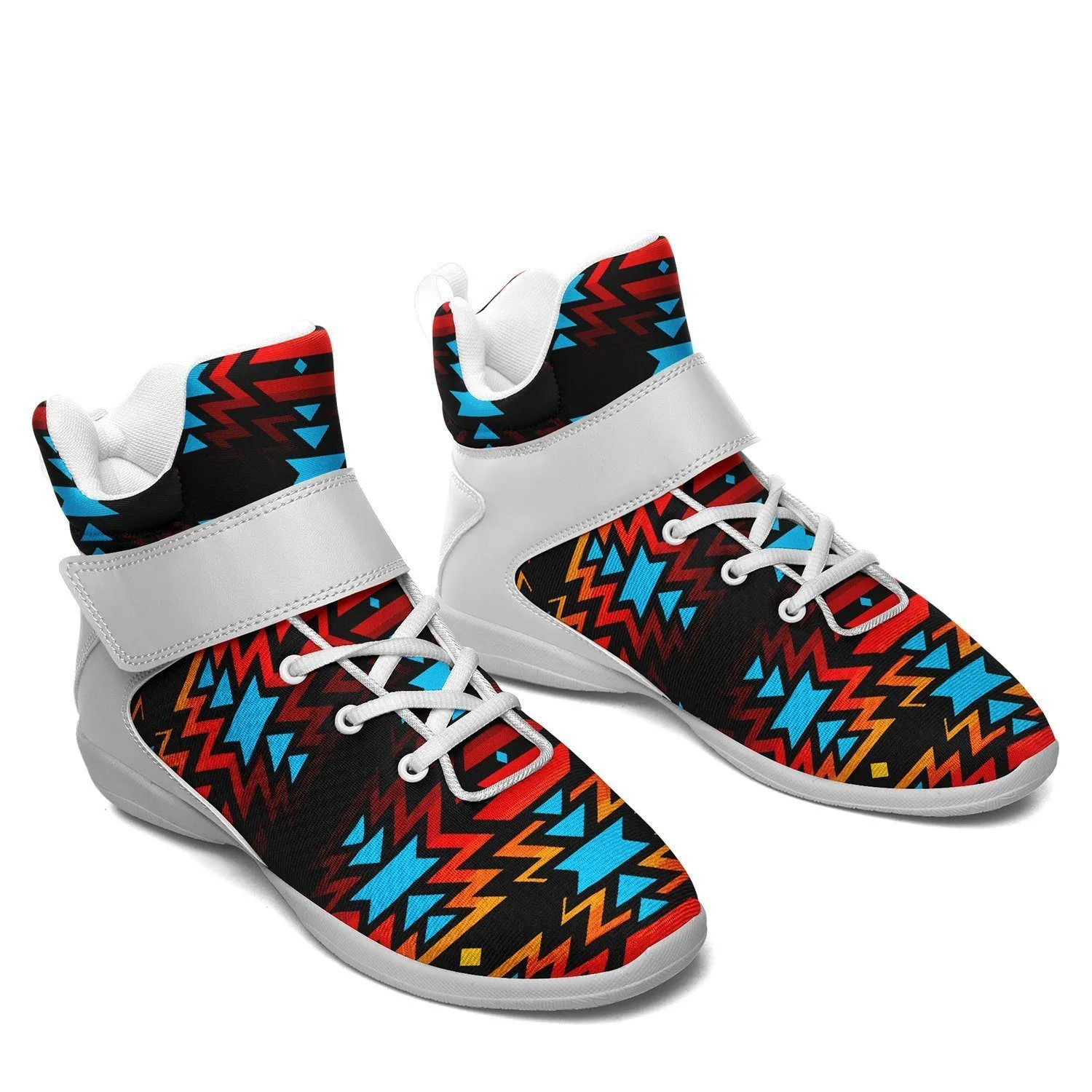 Black Fire and Turquoise Ipottaa Basketball / Sport High Top Shoes - White Sole