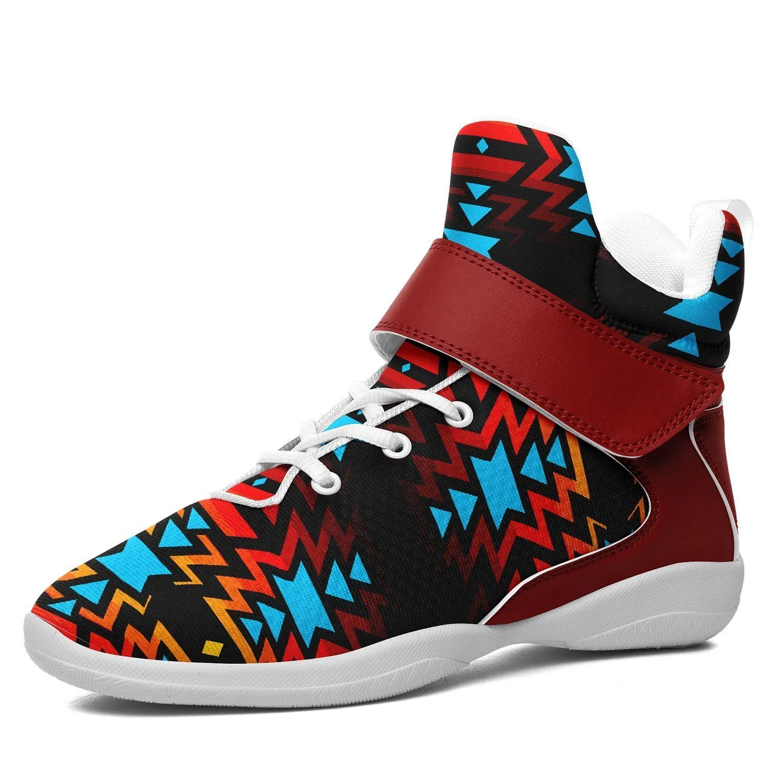 Black Fire and Turquoise Ipottaa Basketball / Sport High Top Shoes - White Sole