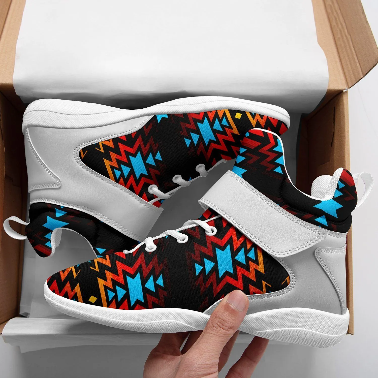 Black Fire and Turquoise Ipottaa Basketball / Sport High Top Shoes - White Sole