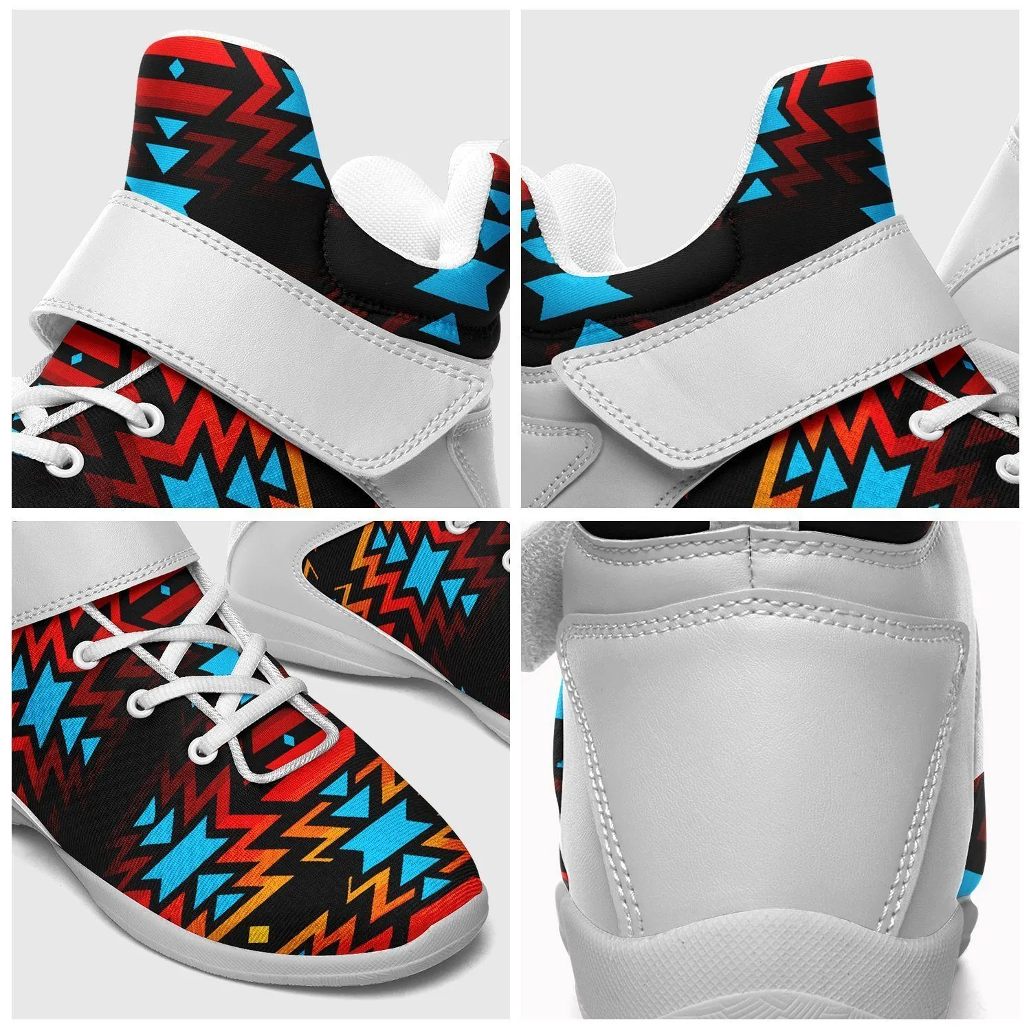 Black Fire and Turquoise Ipottaa Basketball / Sport High Top Shoes - White Sole