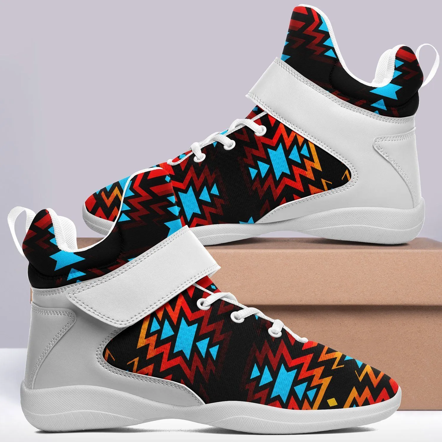 Black Fire and Turquoise Ipottaa Basketball / Sport High Top Shoes - White Sole