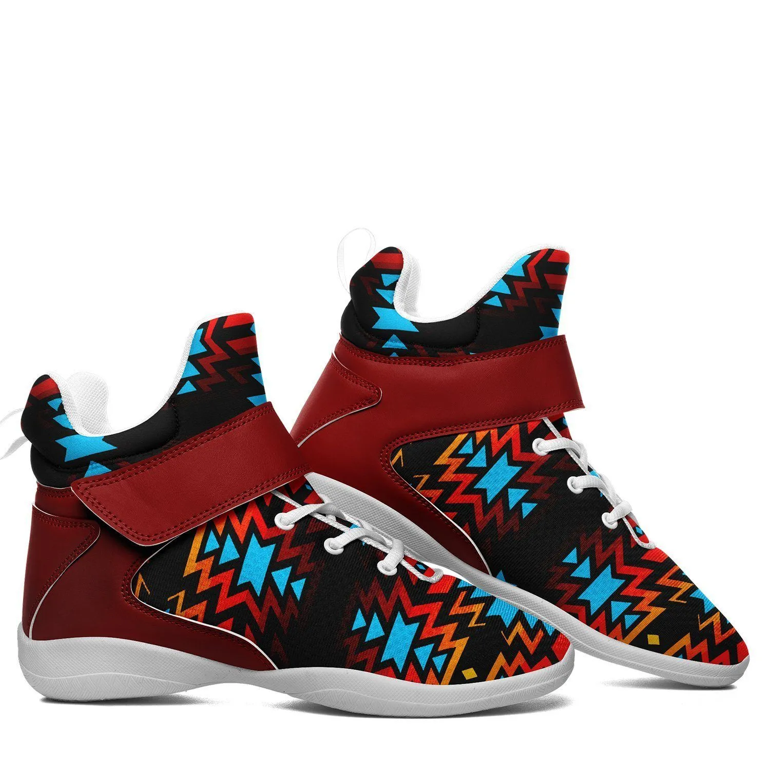 Black Fire and Turquoise Ipottaa Basketball / Sport High Top Shoes - White Sole