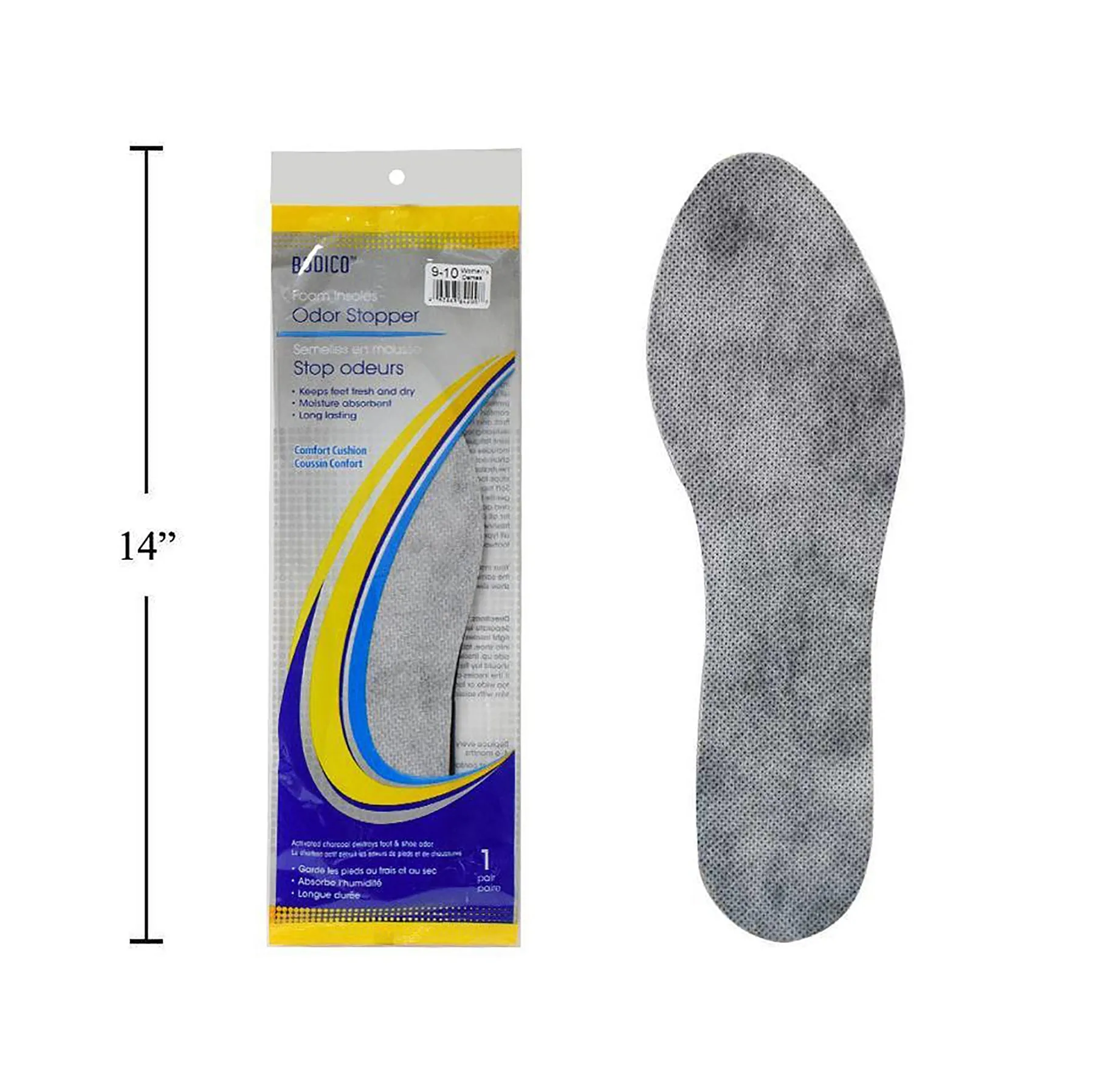 Bodico 1 Pair Black Insoles Odour Stopper Women's 9-10