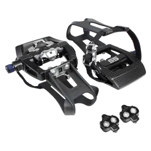 BV Bike Pedals 9/16" with Toe Clips Refurbished (Shimano SPD Cleats included) | BV-PD-S5-R