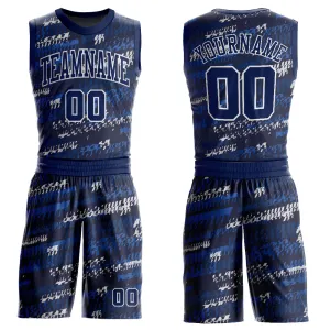 Custom Navy Navy-Royal Round Neck Sublimation Basketball Suit Jersey