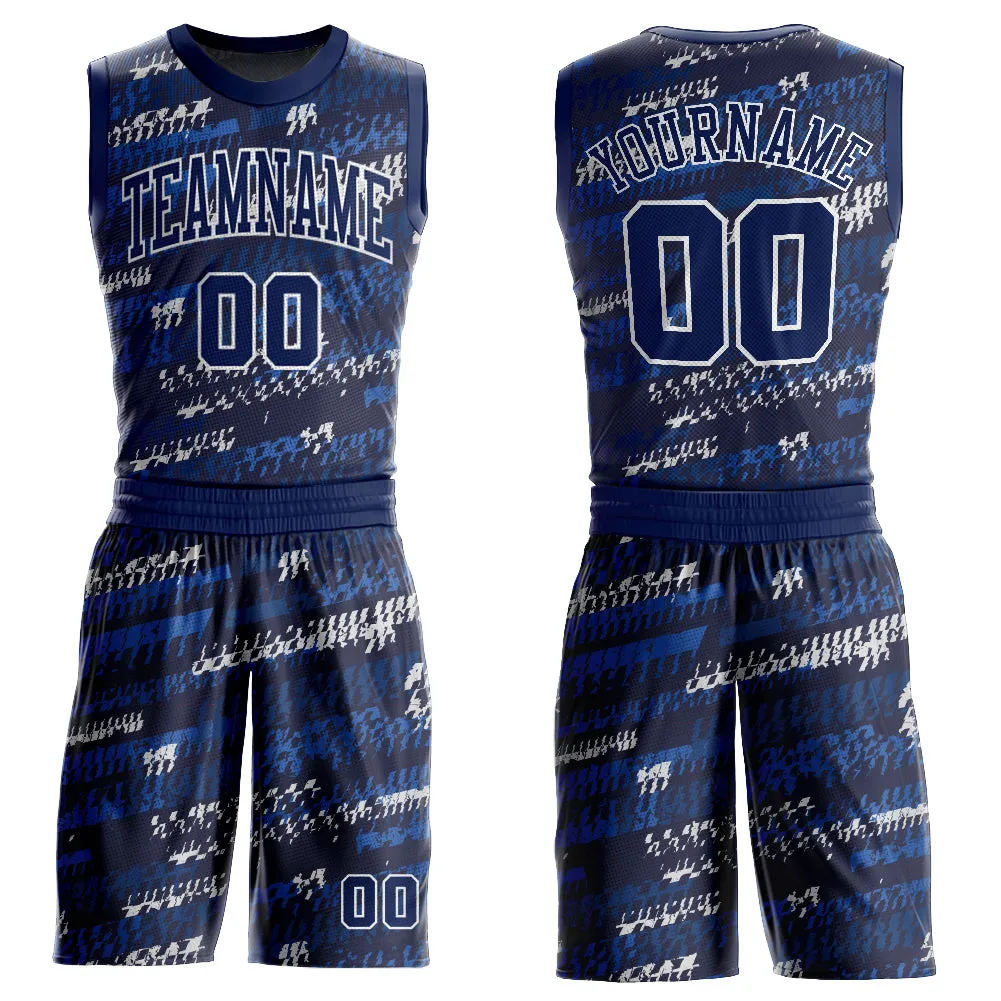 Custom Navy Navy-Royal Round Neck Sublimation Basketball Suit Jersey