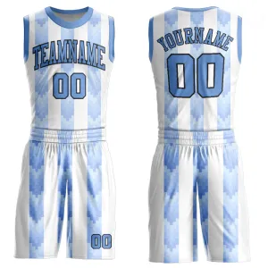 Custom White Light Blue-Black Round Neck Sublimation Basketball Suit Jersey