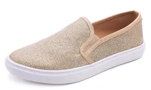 Feversole Women's Lurex Gold Slip On Sneaker Casual Flat Loafers