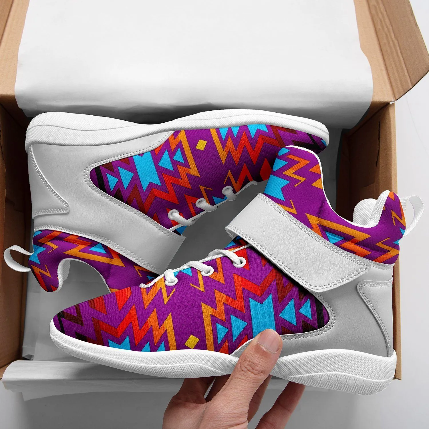 Fire Colors and Turquoise Purple Ipottaa Basketball / Sport High Top Shoes - White Sole