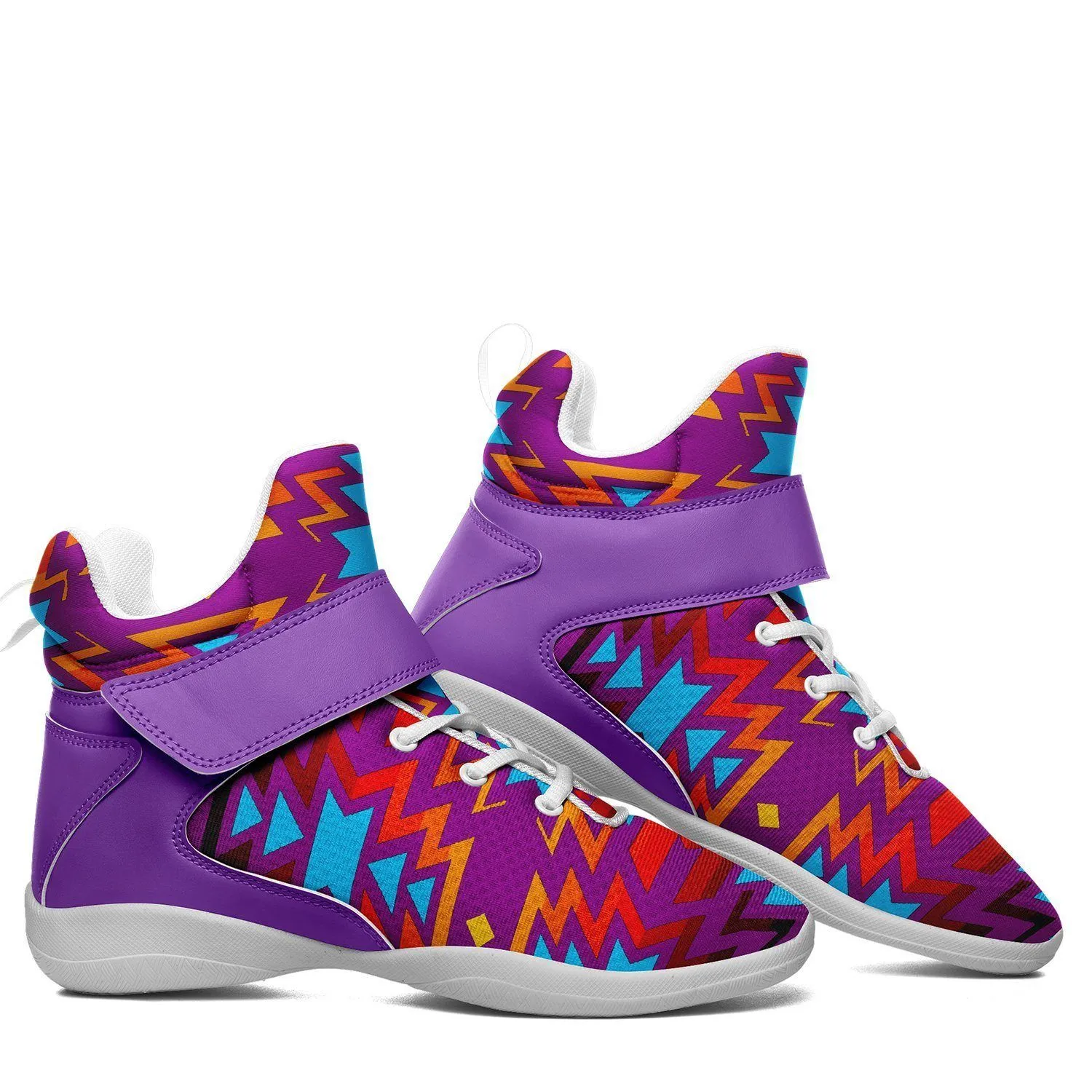 Fire Colors and Turquoise Purple Ipottaa Basketball / Sport High Top Shoes - White Sole