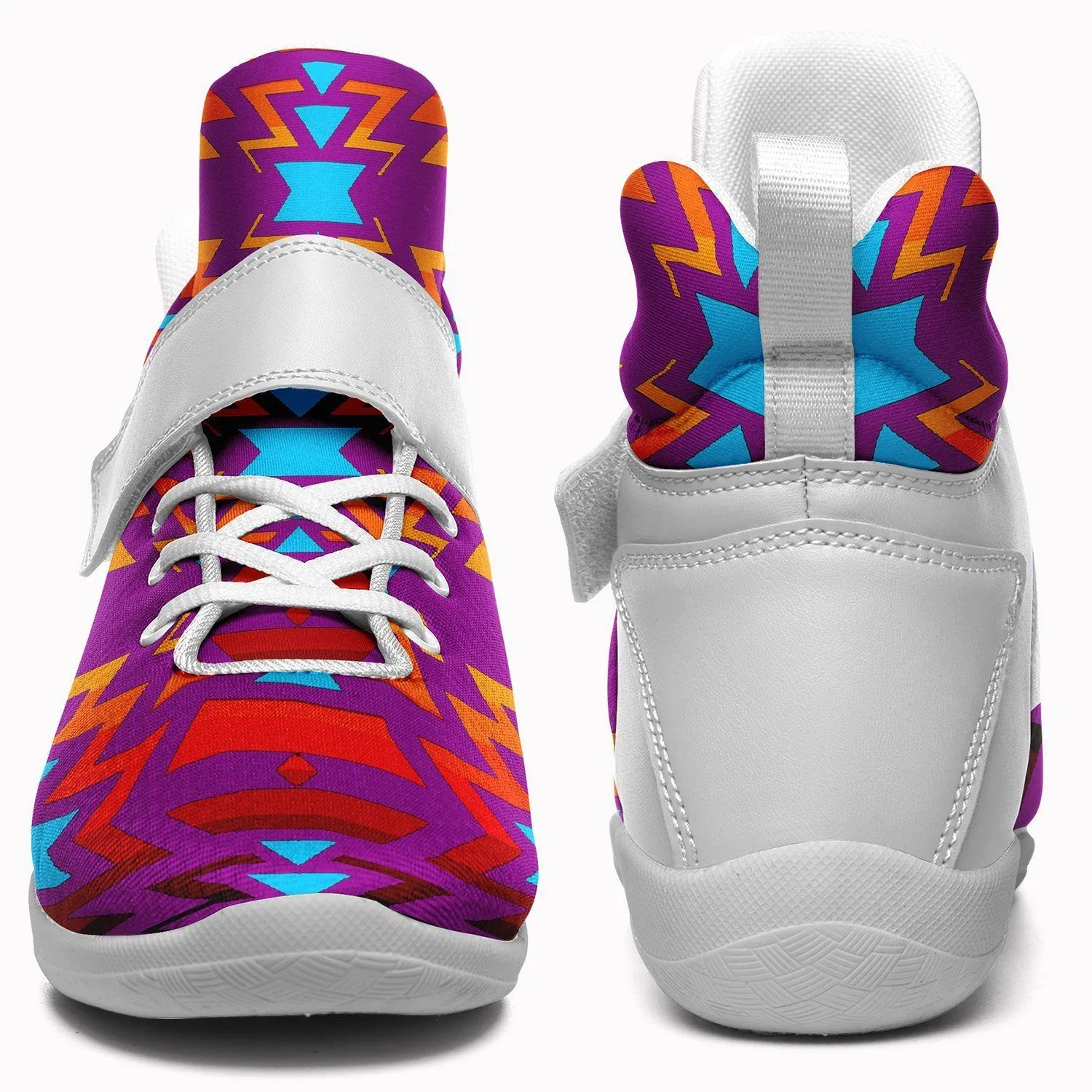 Fire Colors and Turquoise Purple Ipottaa Basketball / Sport High Top Shoes - White Sole