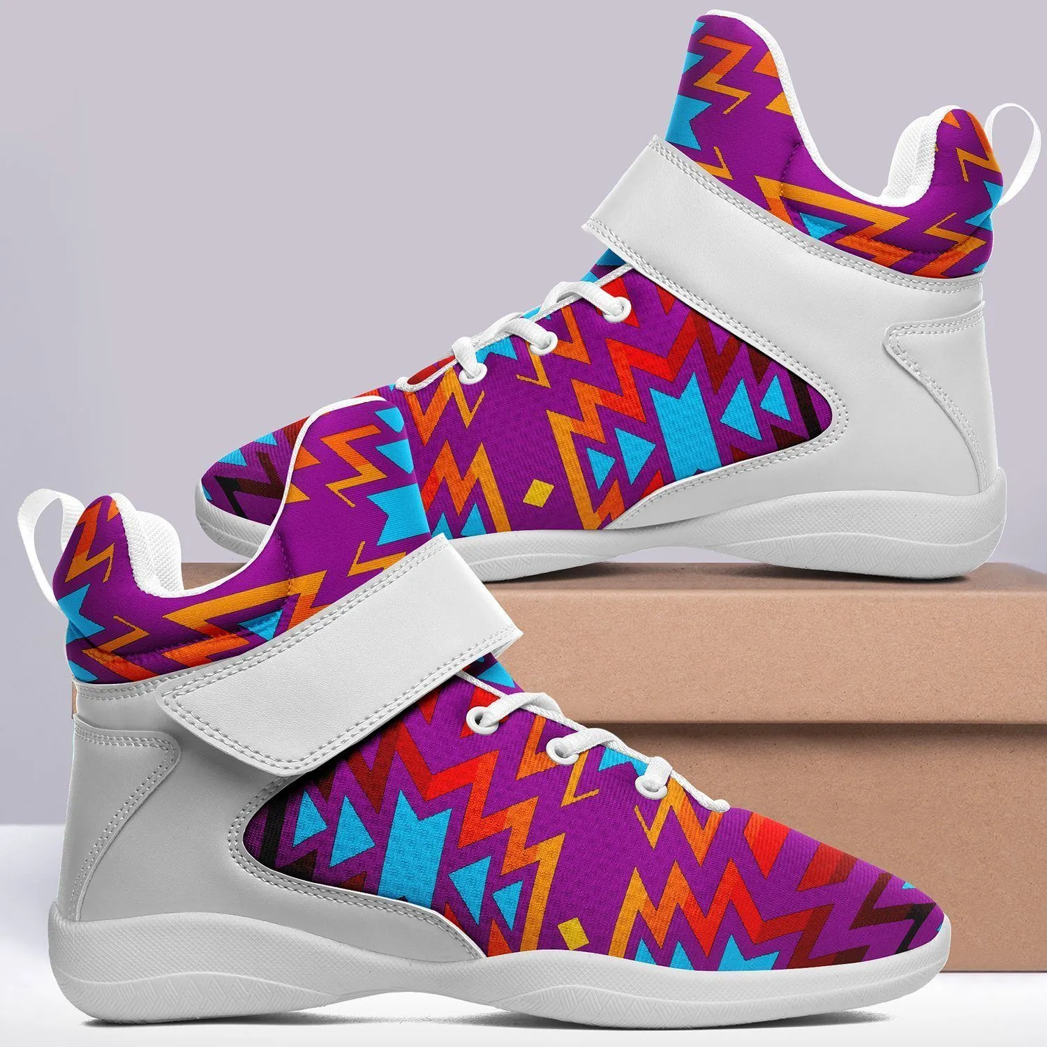 Fire Colors and Turquoise Purple Ipottaa Basketball / Sport High Top Shoes - White Sole