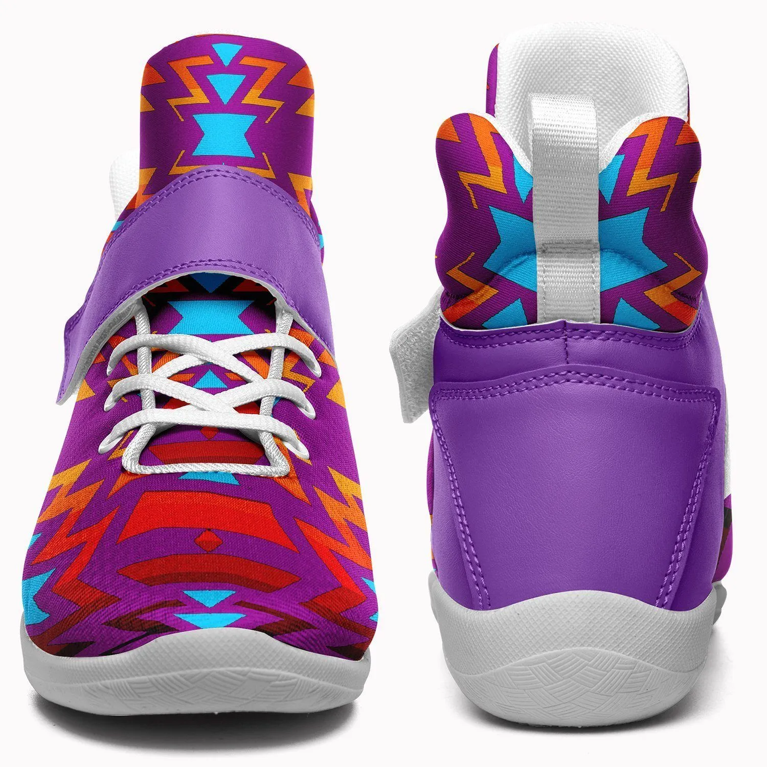 Fire Colors and Turquoise Purple Ipottaa Basketball / Sport High Top Shoes - White Sole