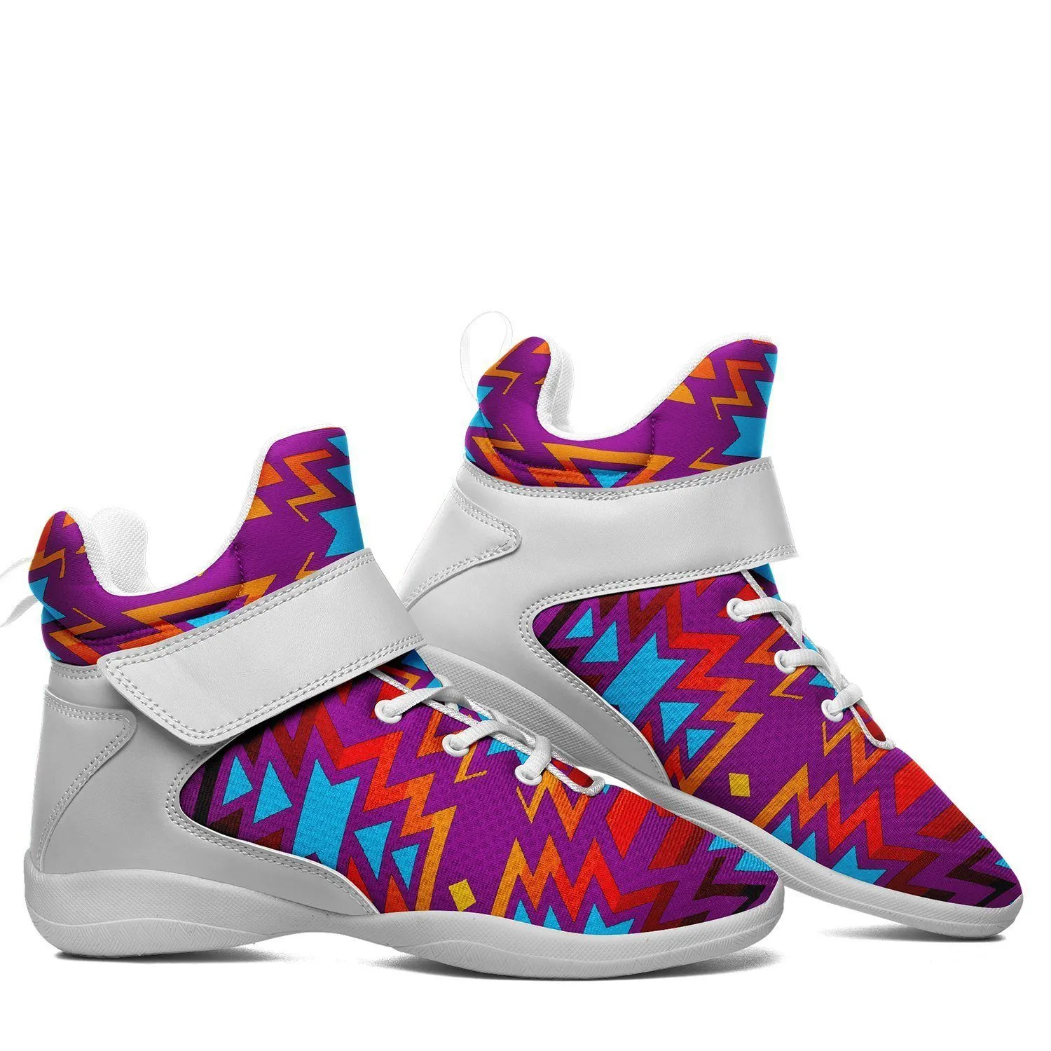 Fire Colors and Turquoise Purple Ipottaa Basketball / Sport High Top Shoes - White Sole