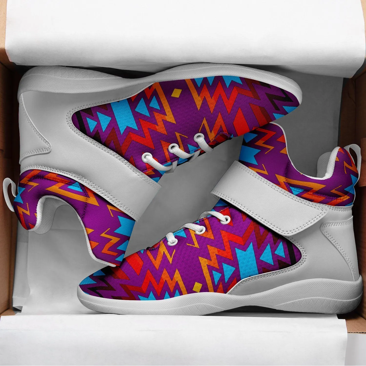 Fire Colors and Turquoise Purple Ipottaa Basketball / Sport High Top Shoes - White Sole