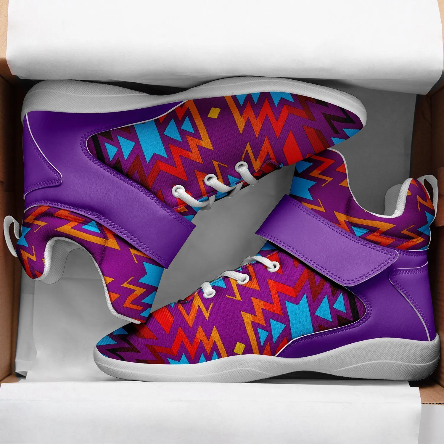 Fire Colors and Turquoise Purple Ipottaa Basketball / Sport High Top Shoes - White Sole