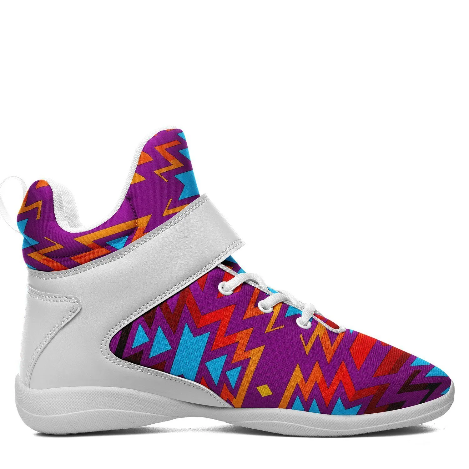 Fire Colors and Turquoise Purple Ipottaa Basketball / Sport High Top Shoes - White Sole