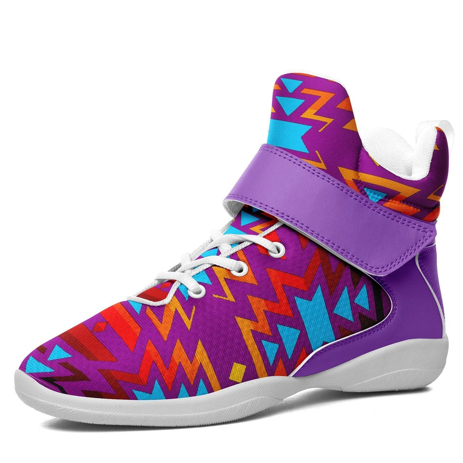 Fire Colors and Turquoise Purple Ipottaa Basketball / Sport High Top Shoes - White Sole