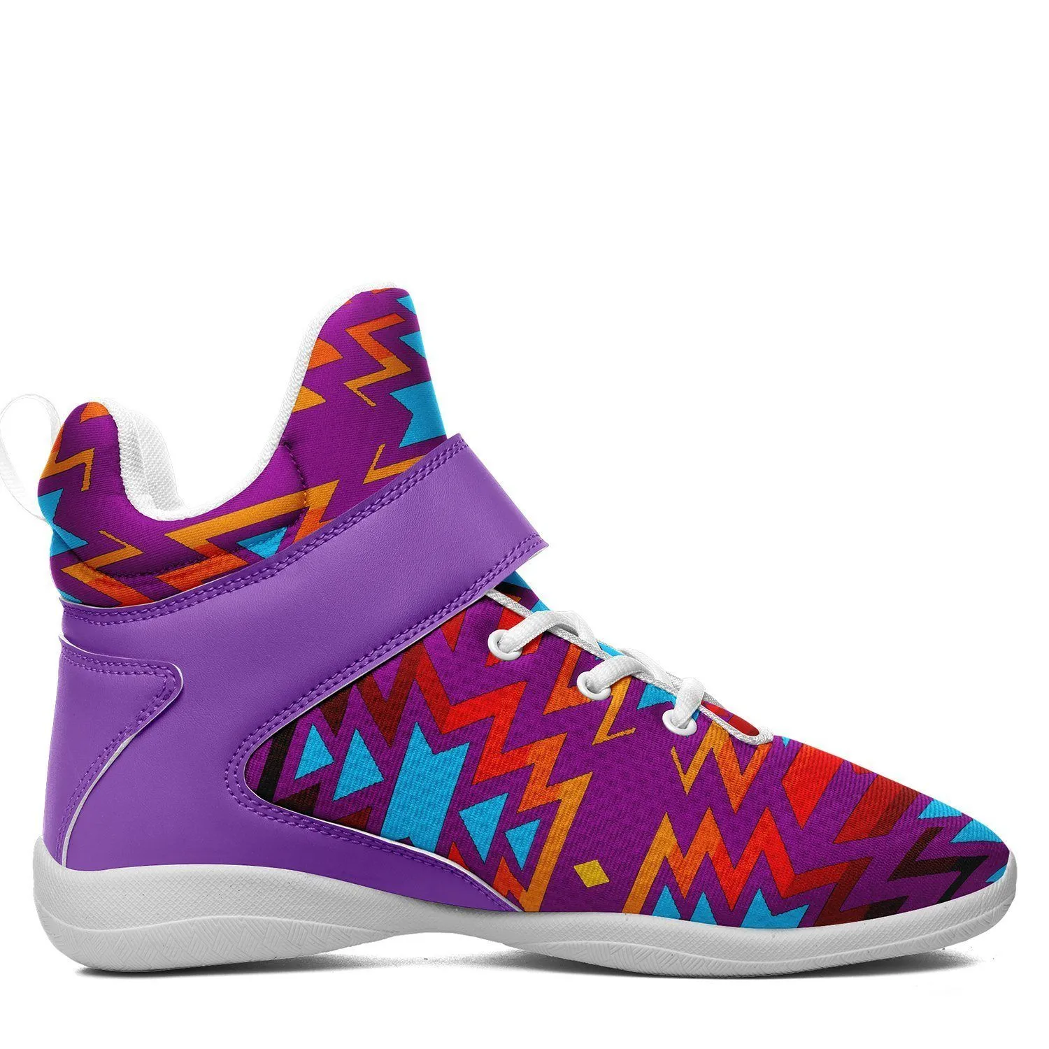 Fire Colors and Turquoise Purple Ipottaa Basketball / Sport High Top Shoes - White Sole