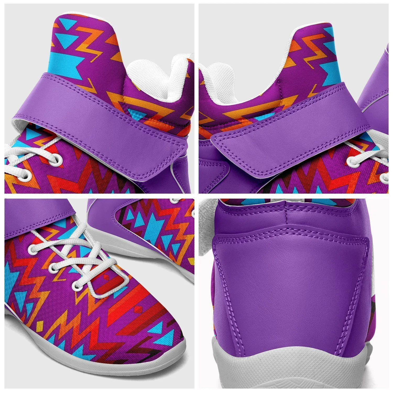 Fire Colors and Turquoise Purple Ipottaa Basketball / Sport High Top Shoes - White Sole