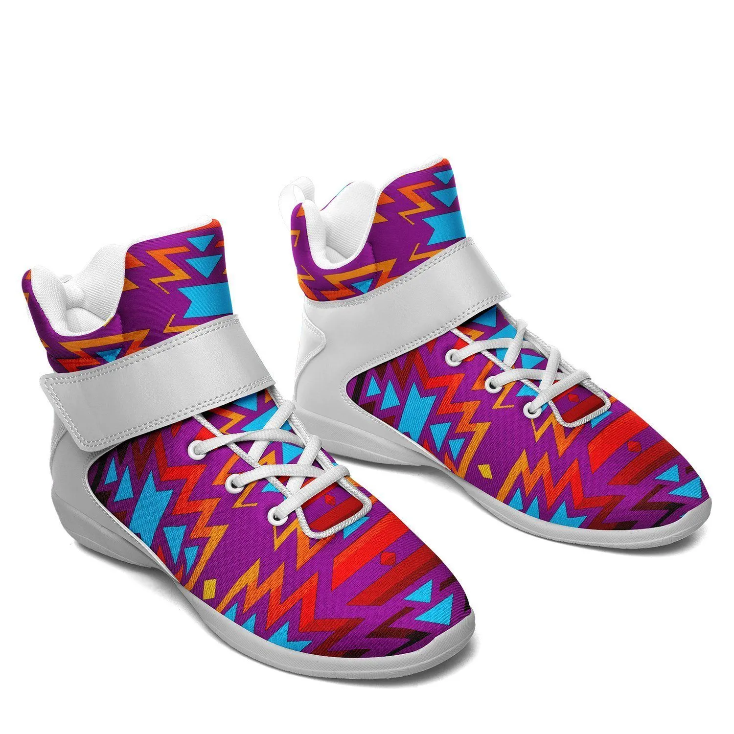 Fire Colors and Turquoise Purple Ipottaa Basketball / Sport High Top Shoes - White Sole