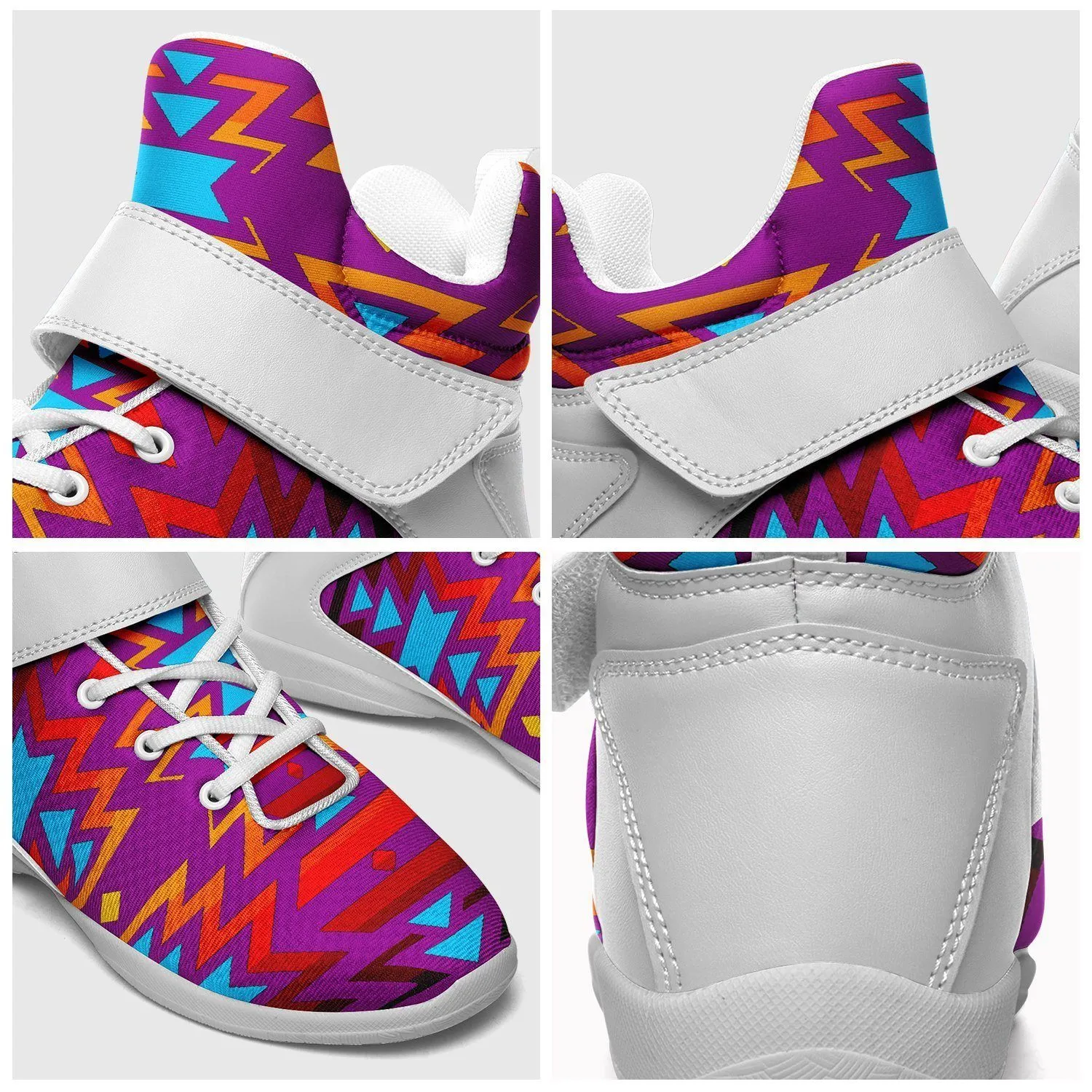 Fire Colors and Turquoise Purple Ipottaa Basketball / Sport High Top Shoes - White Sole