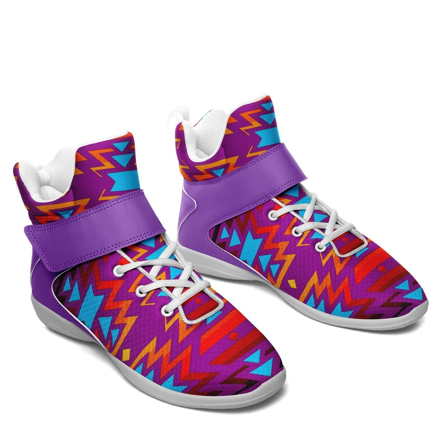 Fire Colors and Turquoise Purple Ipottaa Basketball / Sport High Top Shoes - White Sole