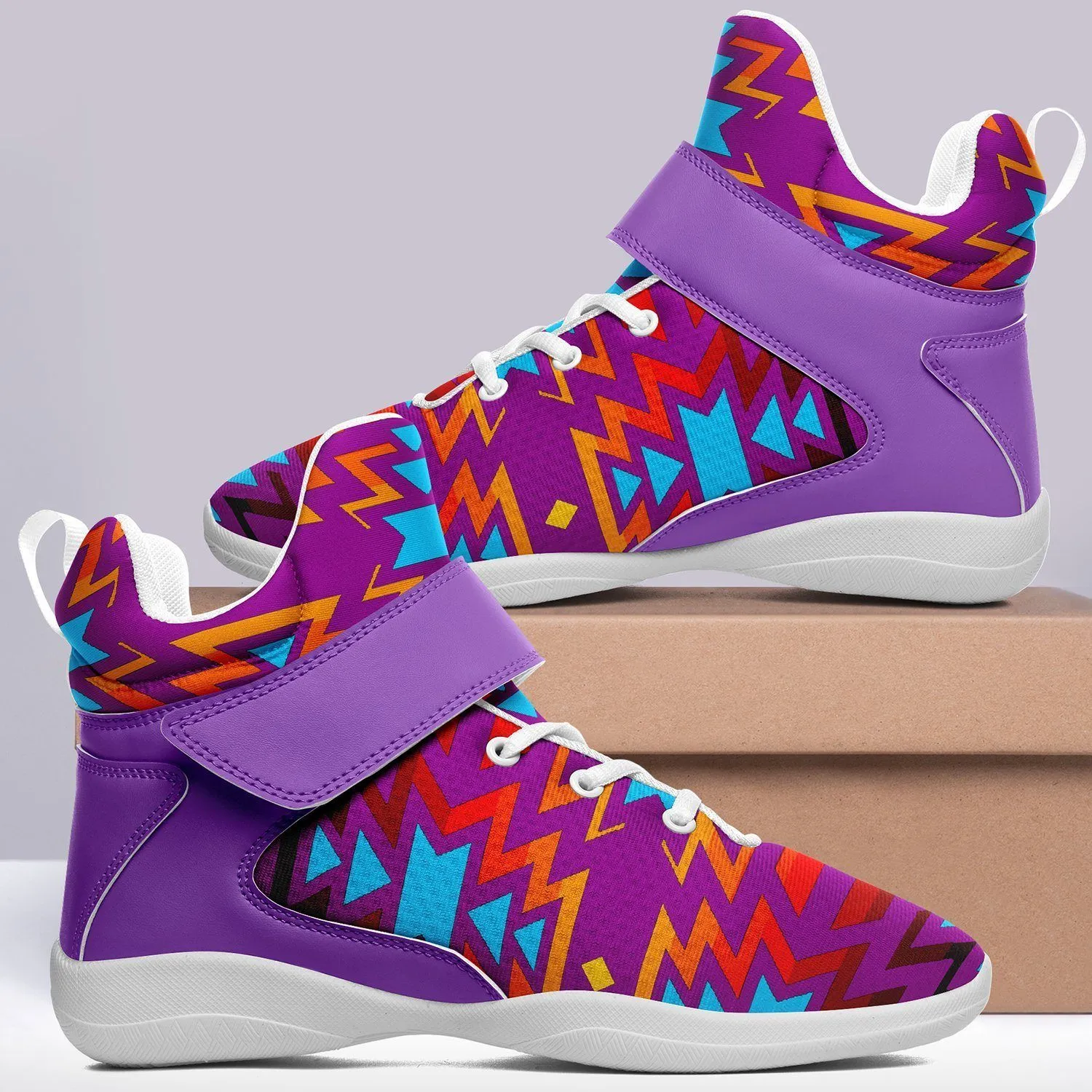 Fire Colors and Turquoise Purple Ipottaa Basketball / Sport High Top Shoes - White Sole