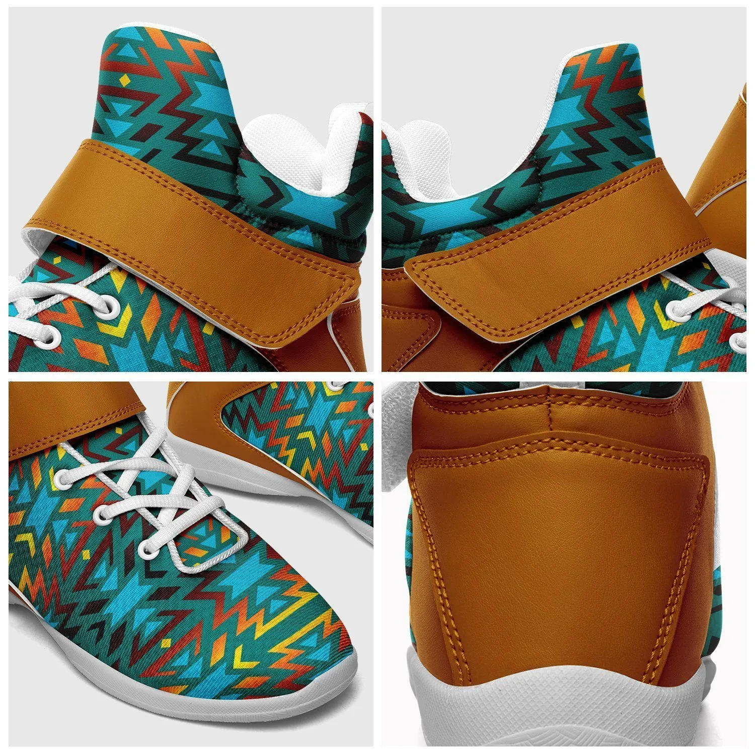 Fire Colors and Turquoise Teal Ipottaa Basketball / Sport High Top Shoes - White Sole