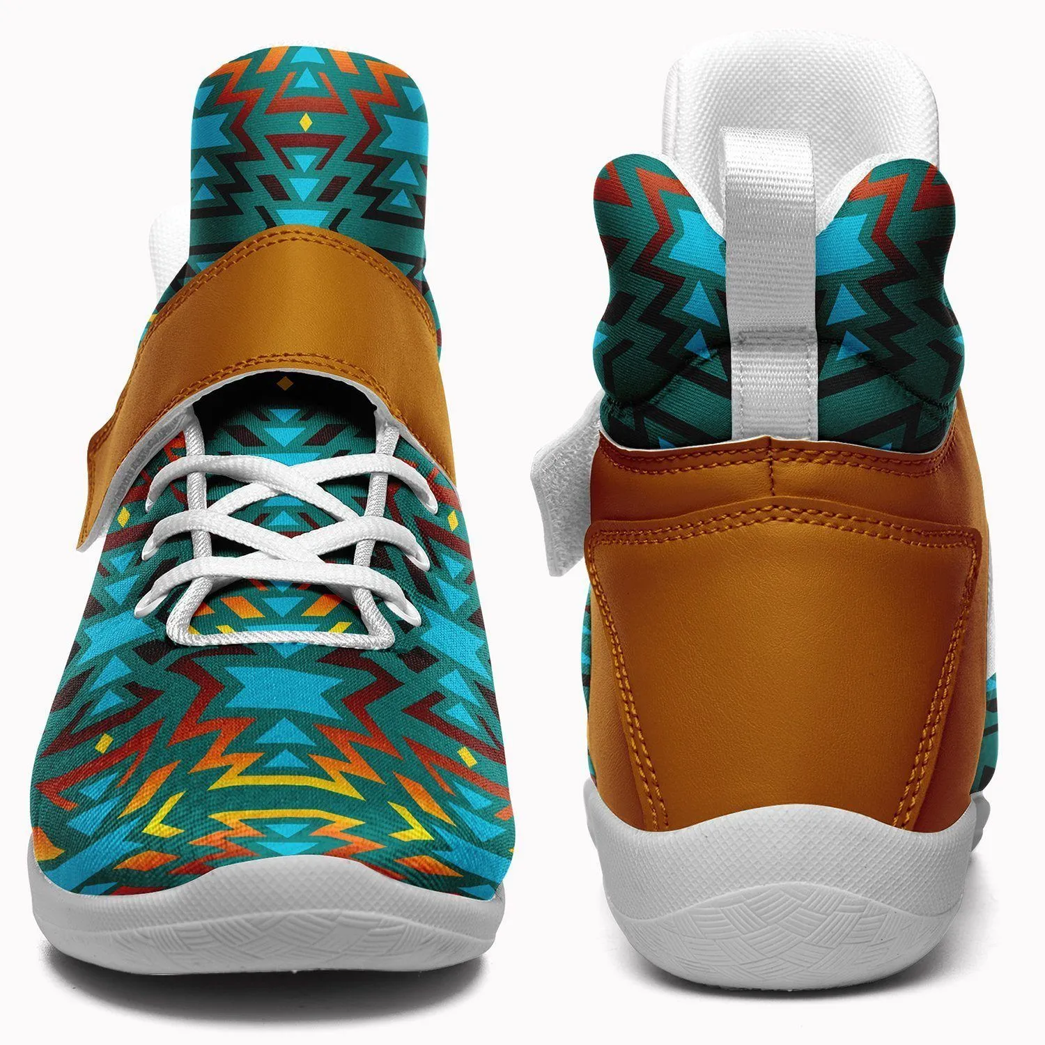 Fire Colors and Turquoise Teal Ipottaa Basketball / Sport High Top Shoes - White Sole