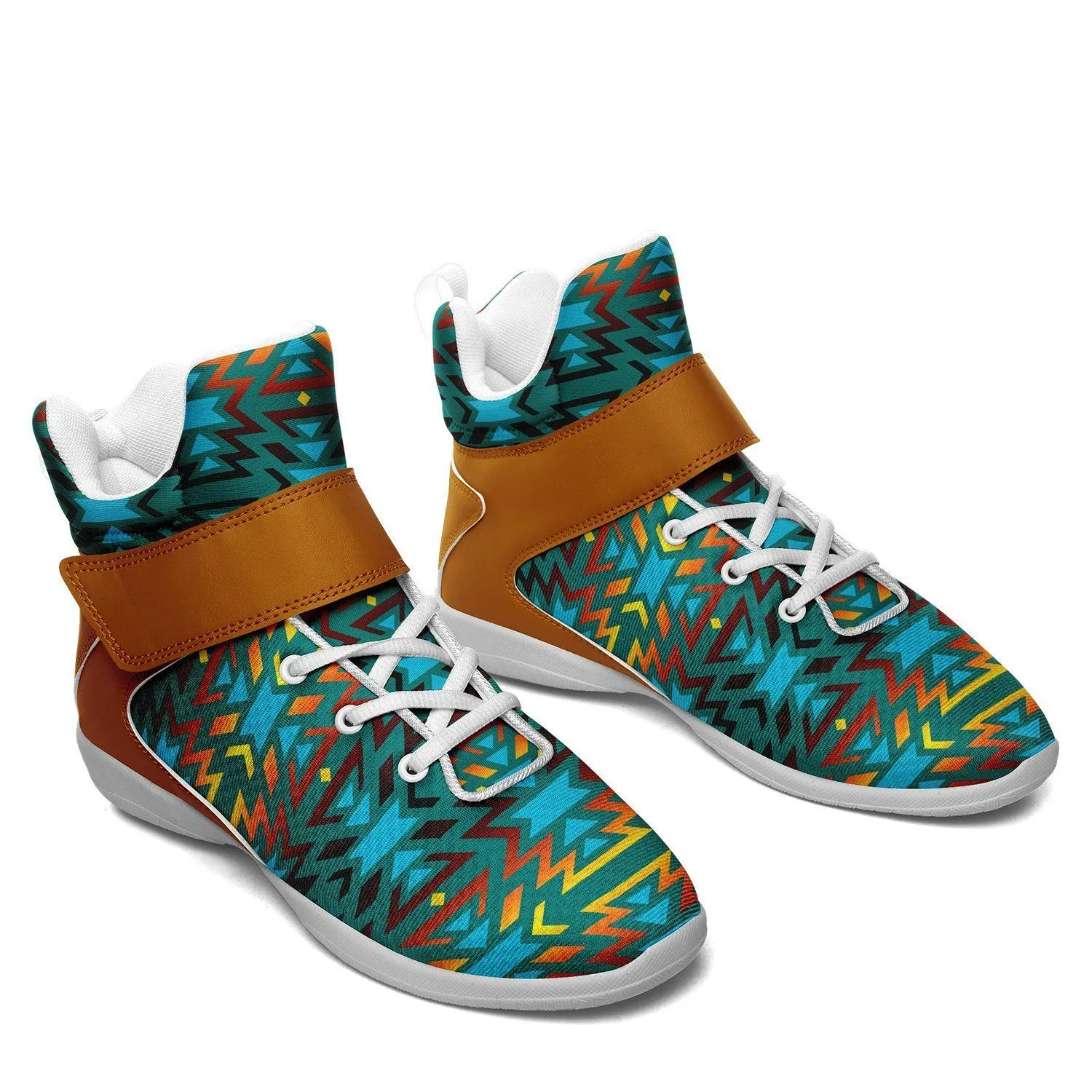 Fire Colors and Turquoise Teal Ipottaa Basketball / Sport High Top Shoes - White Sole