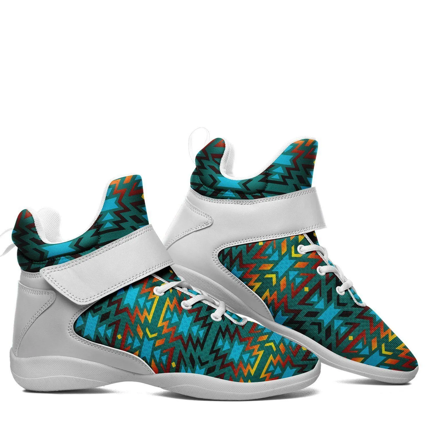 Fire Colors and Turquoise Teal Ipottaa Basketball / Sport High Top Shoes - White Sole