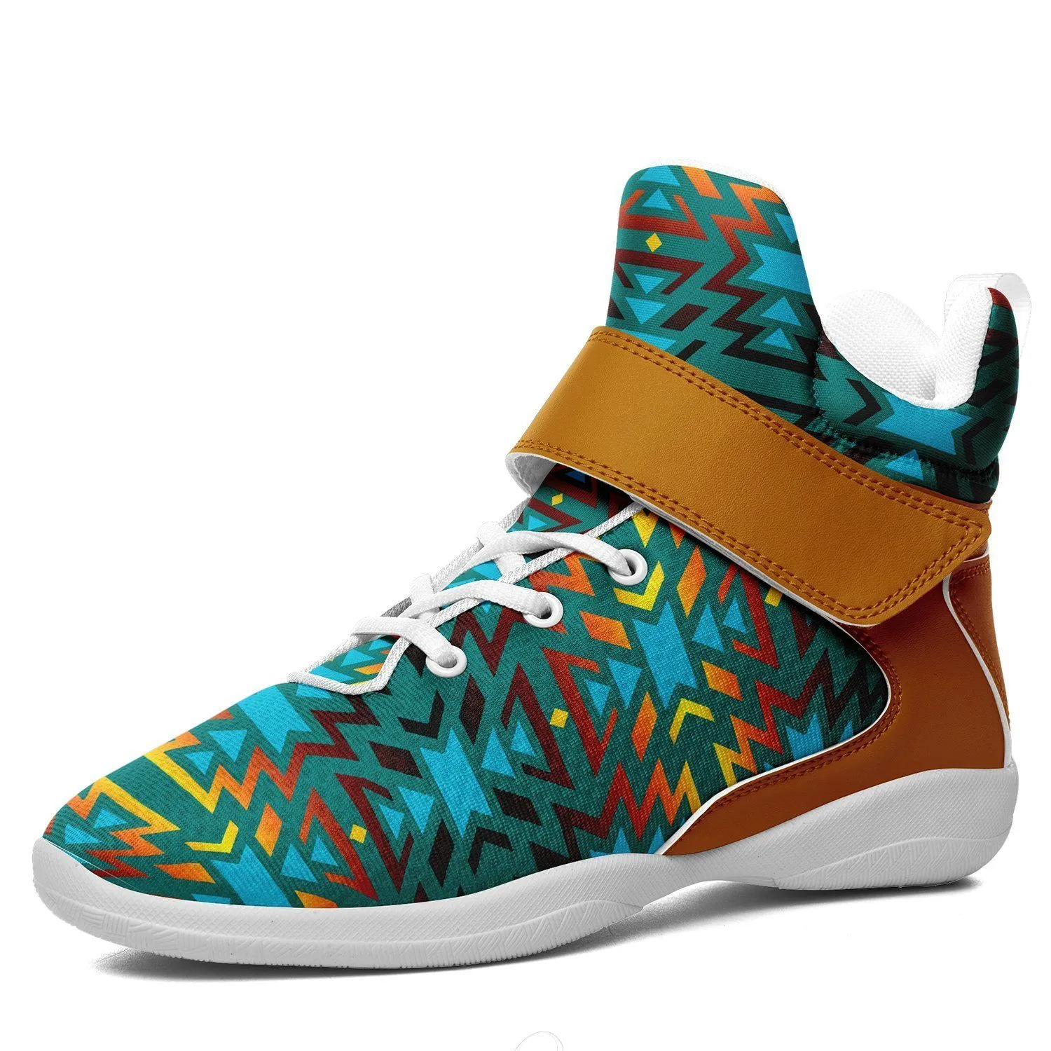 Fire Colors and Turquoise Teal Kid's Ipottaa Basketball / Sport High Top Shoes