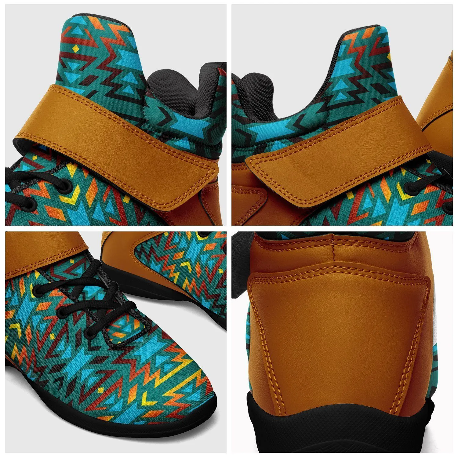 Fire Colors and Turquoise Teal Kid's Ipottaa Basketball / Sport High Top Shoes