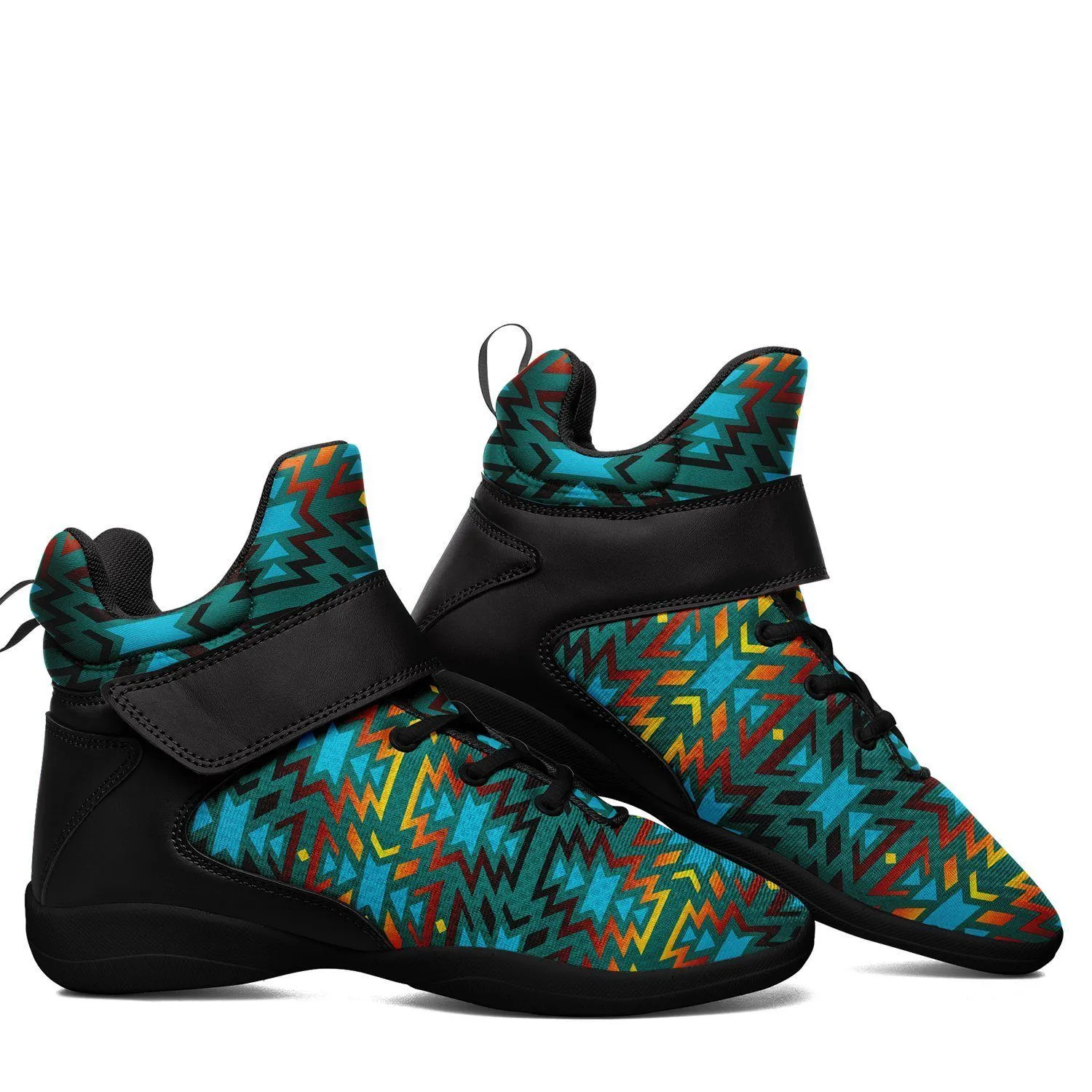 Fire Colors and Turquoise Teal Kid's Ipottaa Basketball / Sport High Top Shoes