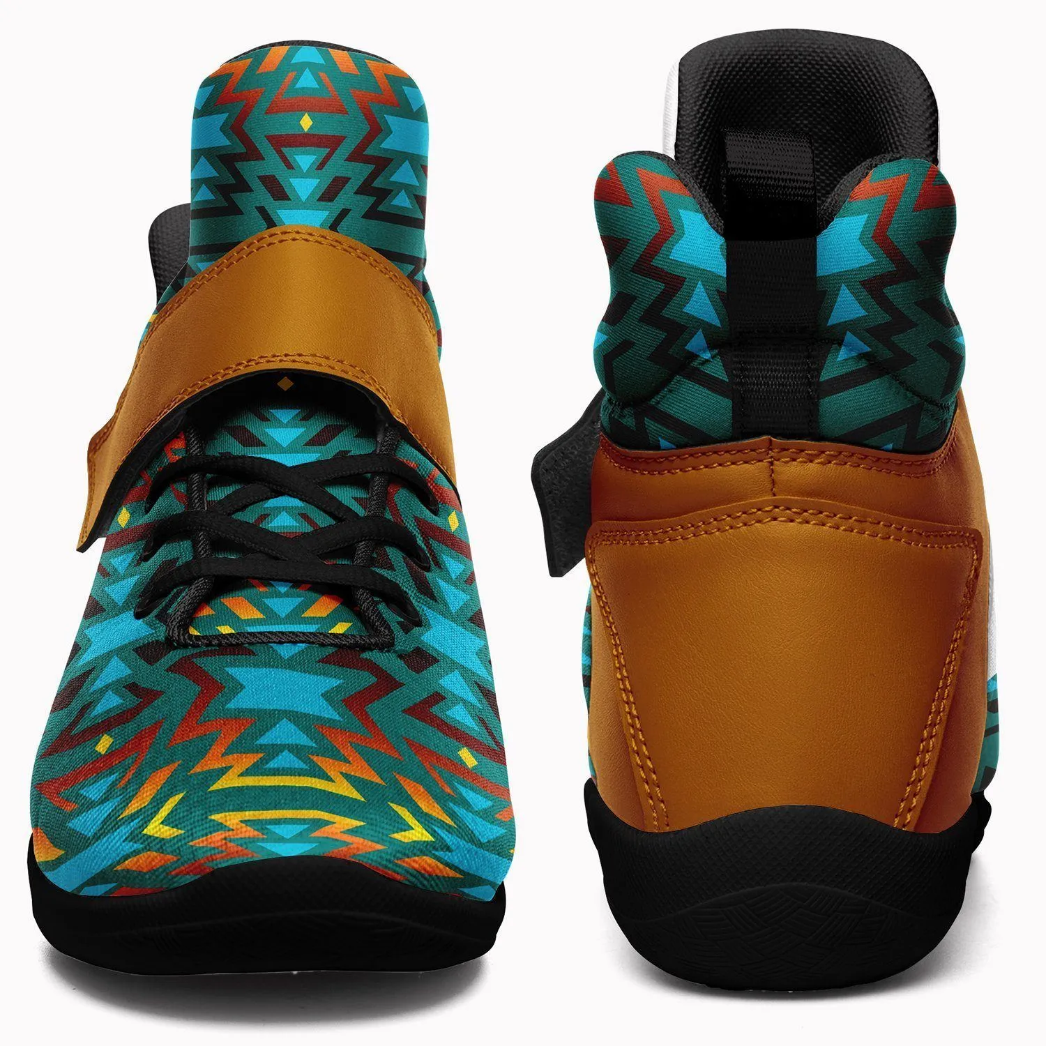 Fire Colors and Turquoise Teal Kid's Ipottaa Basketball / Sport High Top Shoes