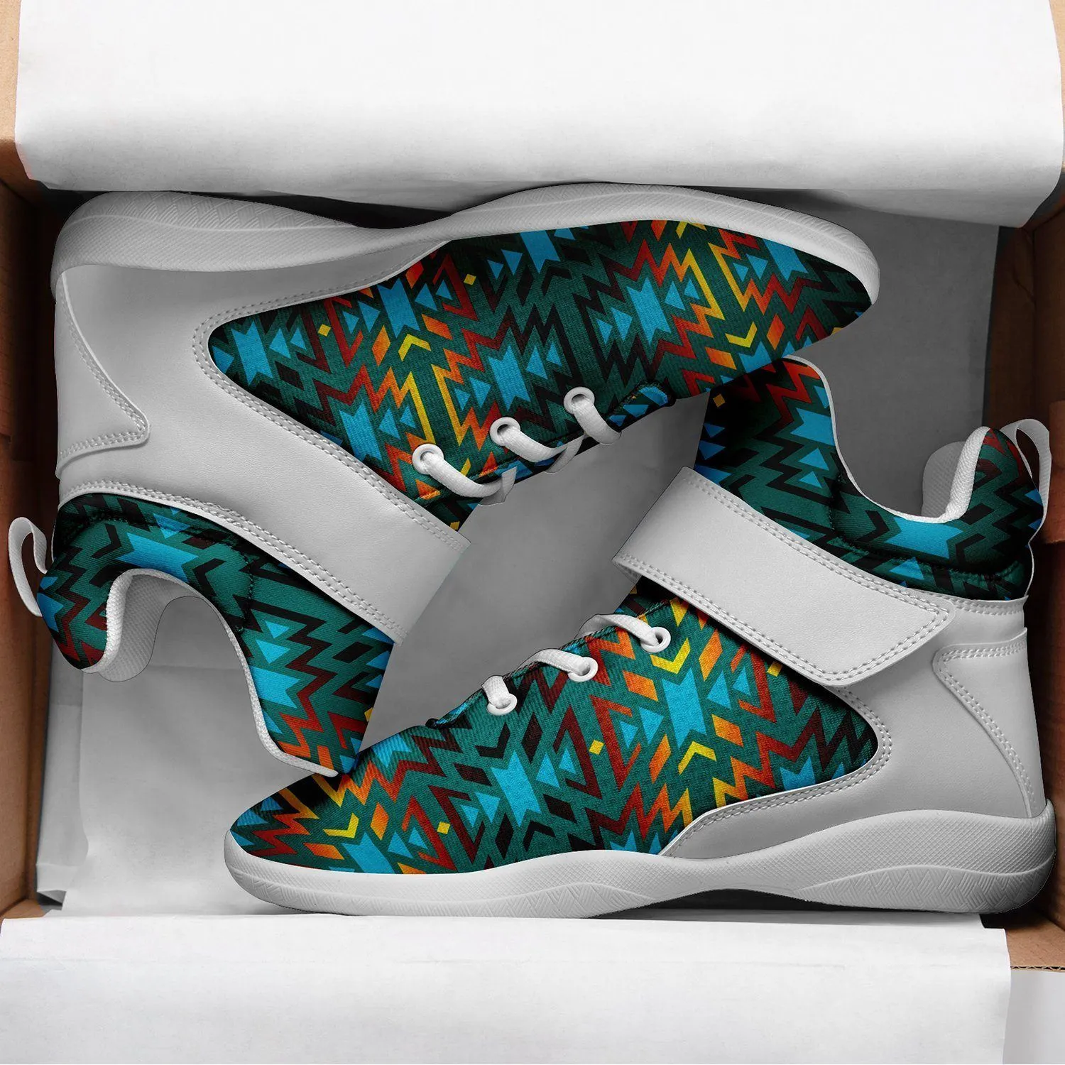 Fire Colors and Turquoise Teal Kid's Ipottaa Basketball / Sport High Top Shoes