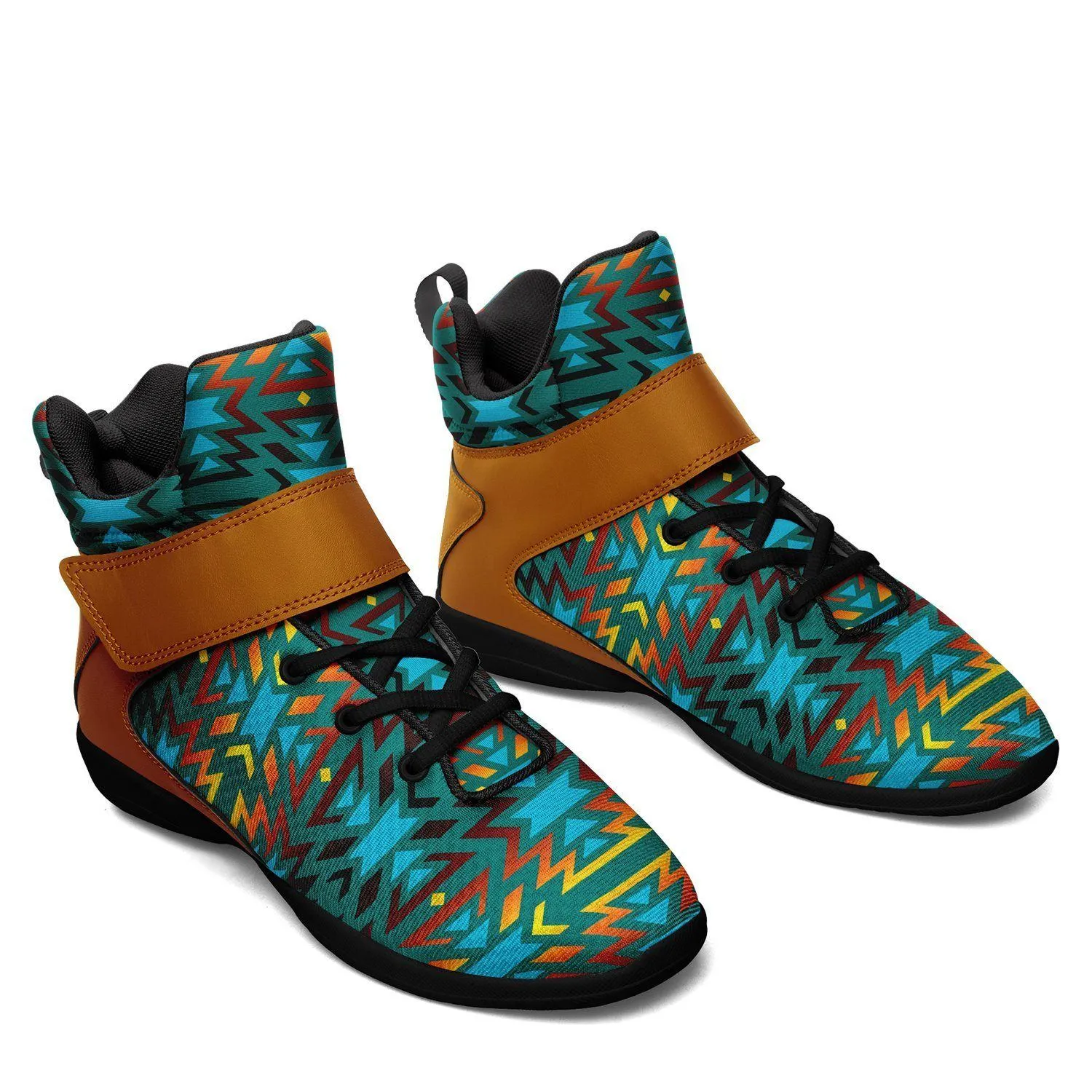 Fire Colors and Turquoise Teal Kid's Ipottaa Basketball / Sport High Top Shoes