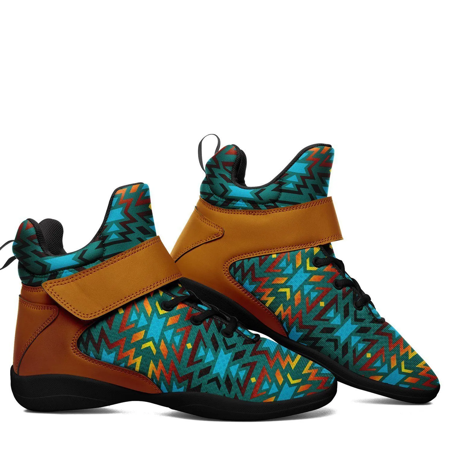 Fire Colors and Turquoise Teal Kid's Ipottaa Basketball / Sport High Top Shoes