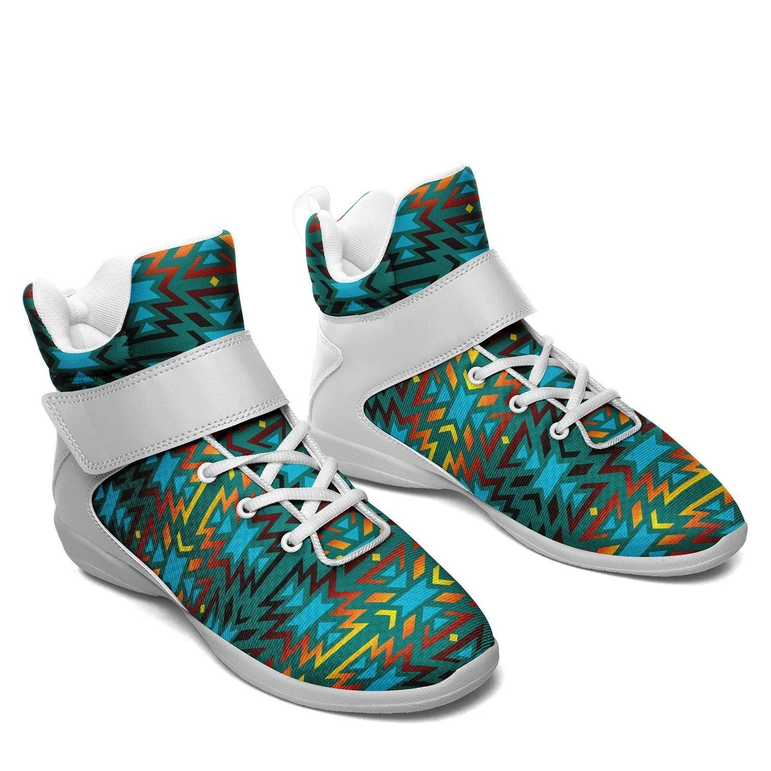 Fire Colors and Turquoise Teal Kid's Ipottaa Basketball / Sport High Top Shoes