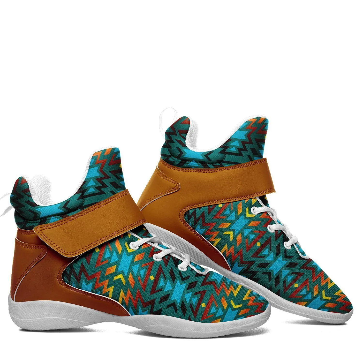 Fire Colors and Turquoise Teal Kid's Ipottaa Basketball / Sport High Top Shoes