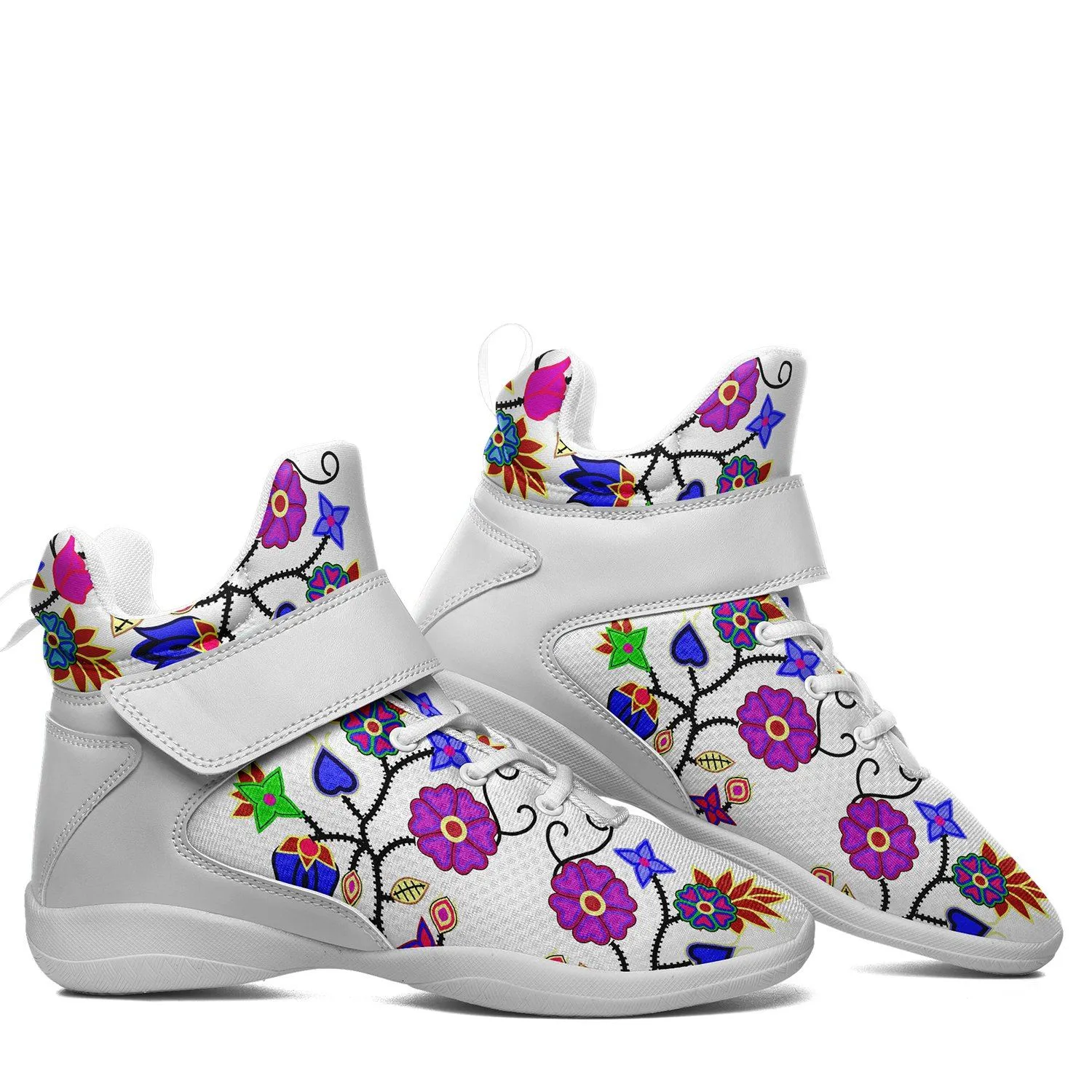 Floral Beadwork Seven Clans White Ipottaa Basketball / Sport High Top Shoes - White Sole