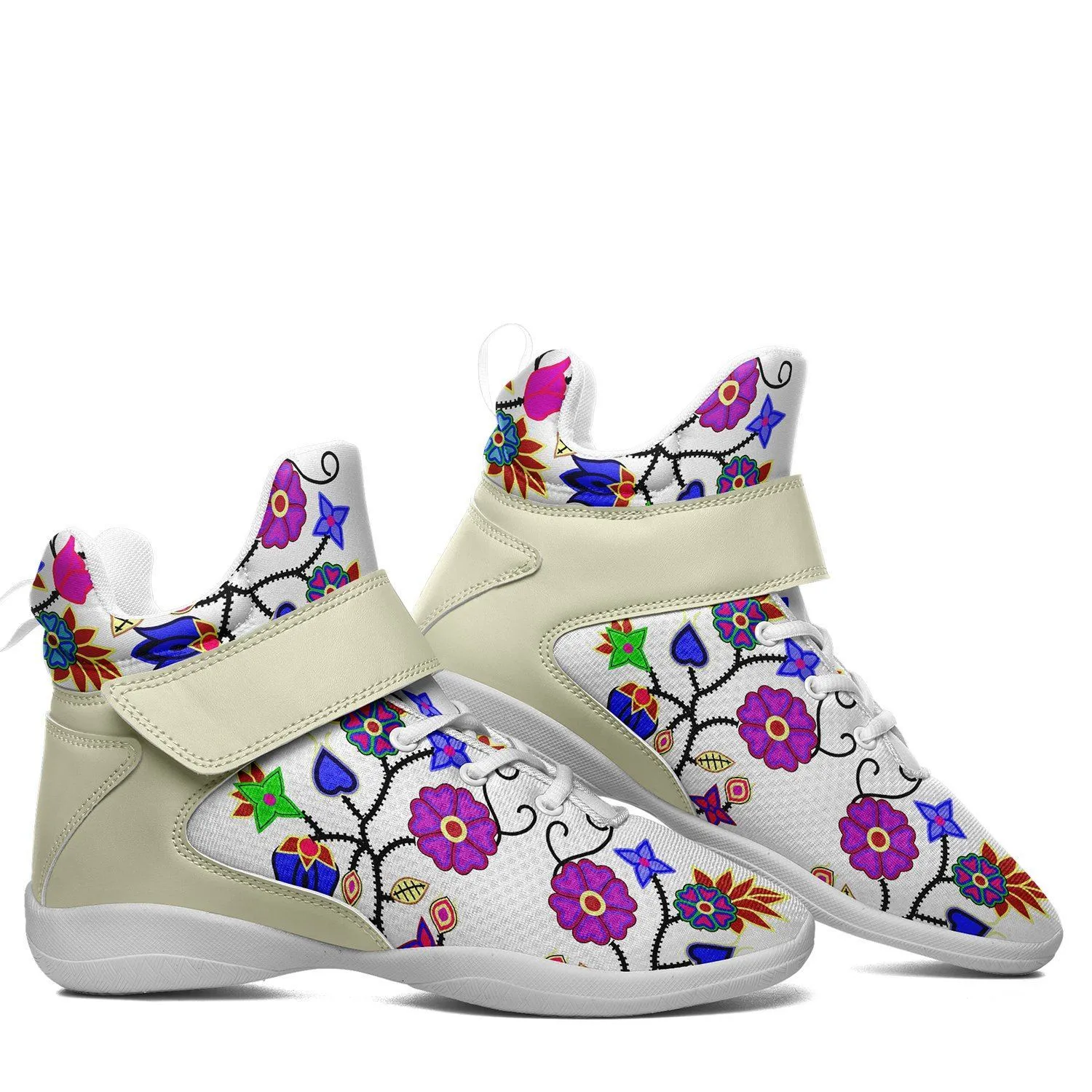 Floral Beadwork Seven Clans White Ipottaa Basketball / Sport High Top Shoes - White Sole