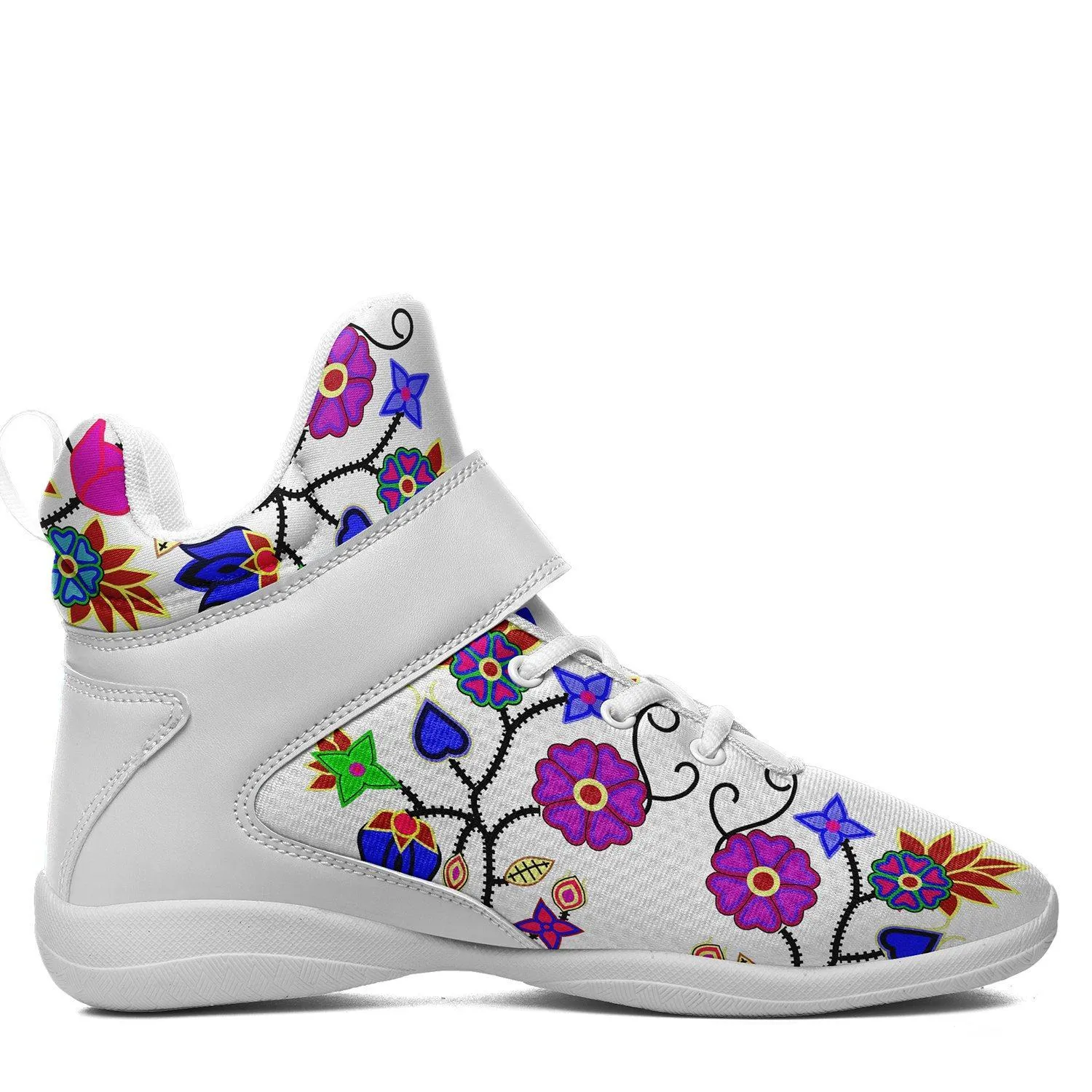 Floral Beadwork Seven Clans White Ipottaa Basketball / Sport High Top Shoes - White Sole