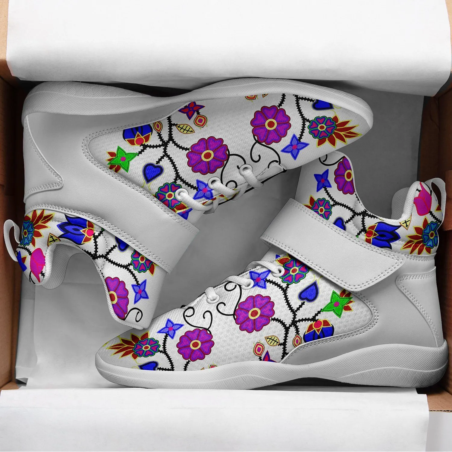 Floral Beadwork Seven Clans White Ipottaa Basketball / Sport High Top Shoes - White Sole