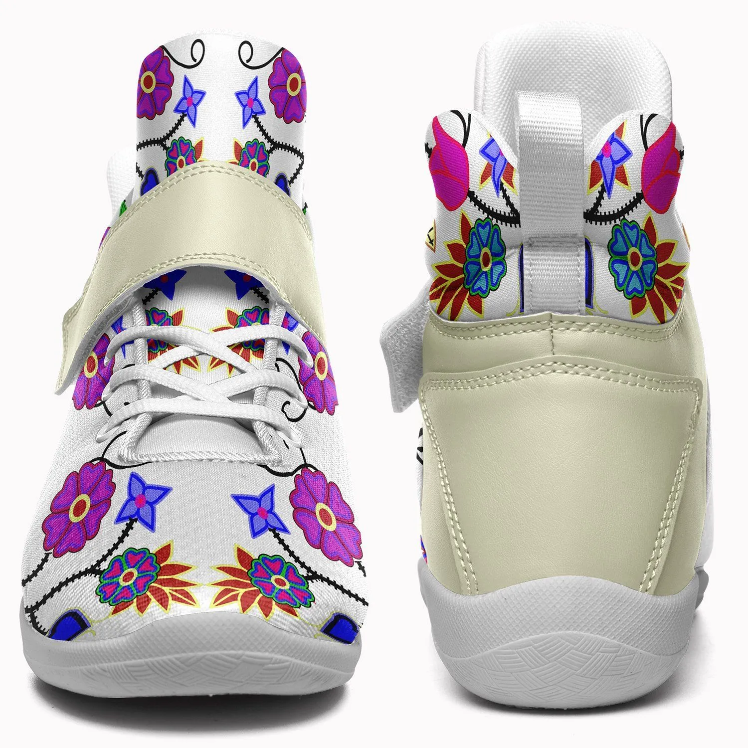 Floral Beadwork Seven Clans White Ipottaa Basketball / Sport High Top Shoes - White Sole