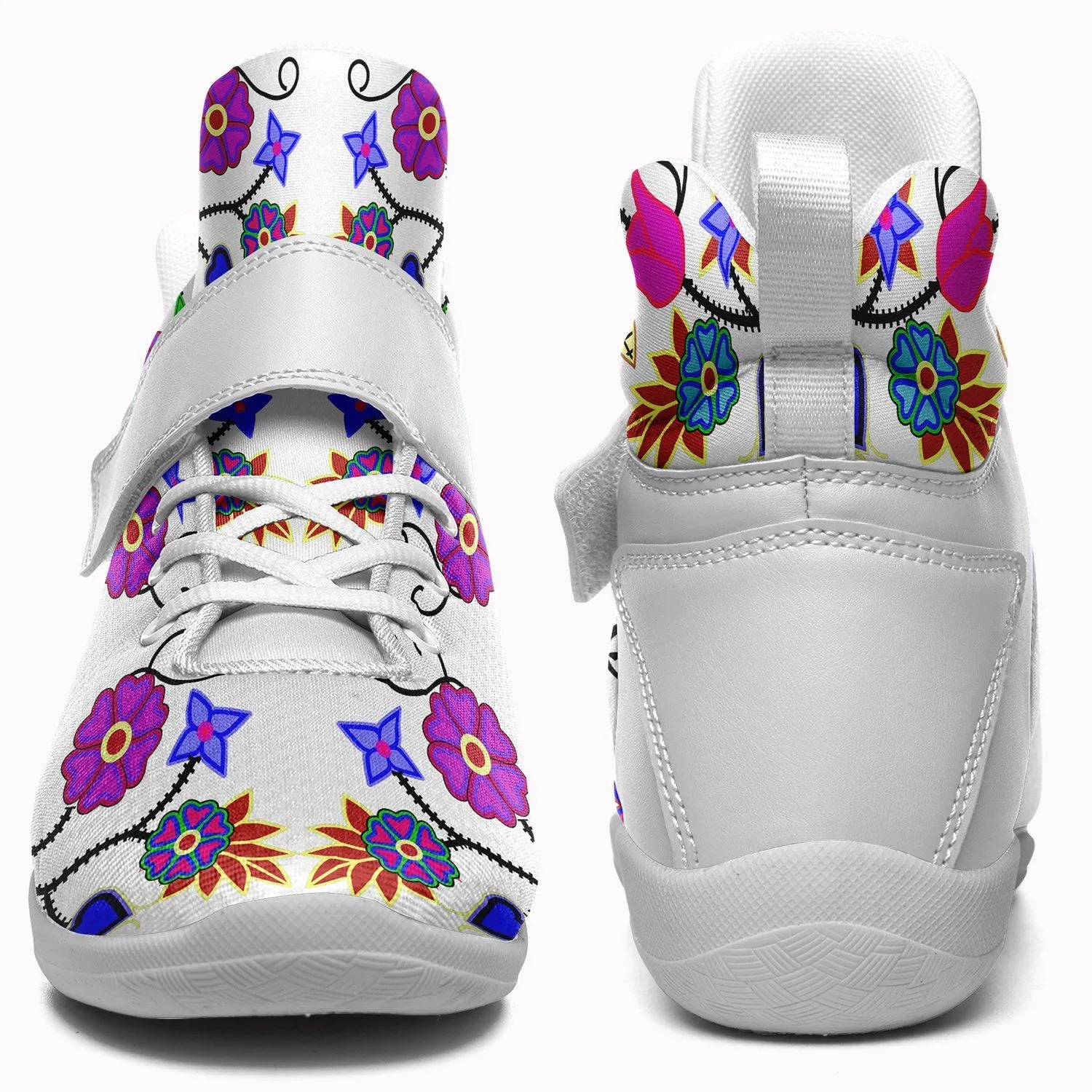 Floral Beadwork Seven Clans White Ipottaa Basketball / Sport High Top Shoes - White Sole